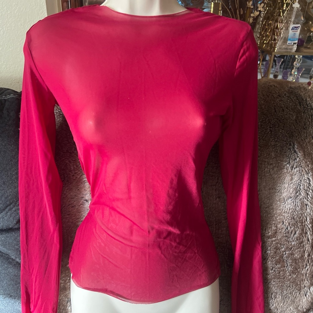 ✨AKIRA Sheer Long Sleeve Top in red✨